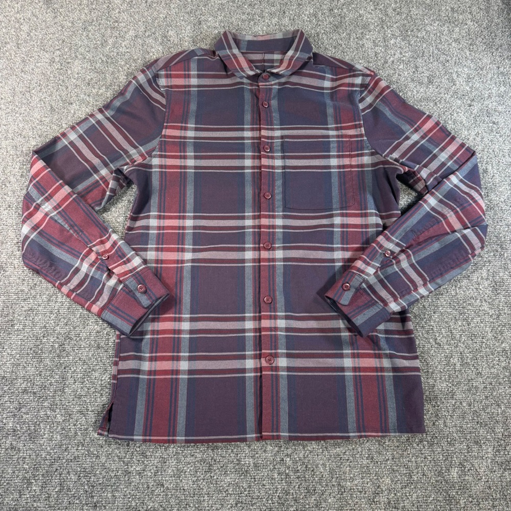 Lululemon Masons Peak Flannel Shirt Mens Medium Burgundy Navy Plaid Button Down